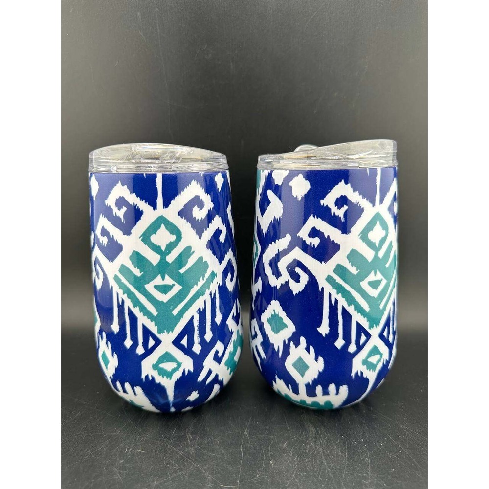 Member's Mark Insulated Wine Tumbler Set 2pk Blue Ikat Thermal Mugs - G02 (13)